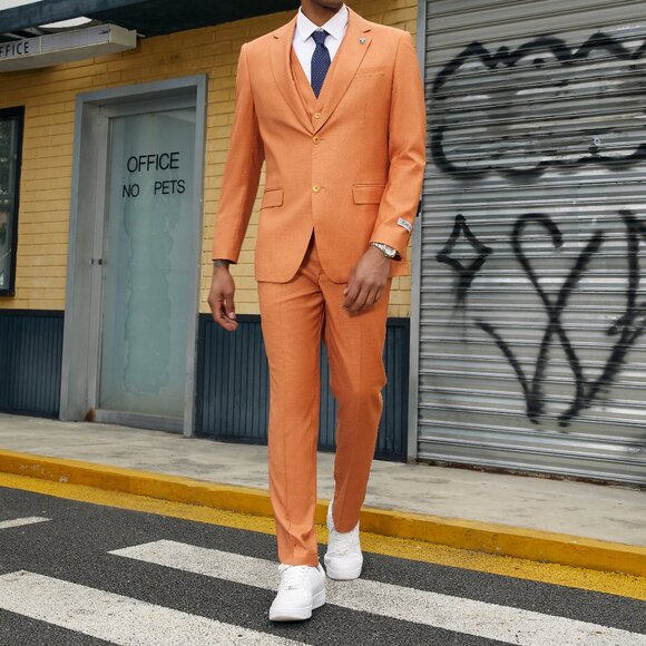Orange Notch Lapel 3 Piece Stacy Adams Men's Suit - Picture 5 of 6